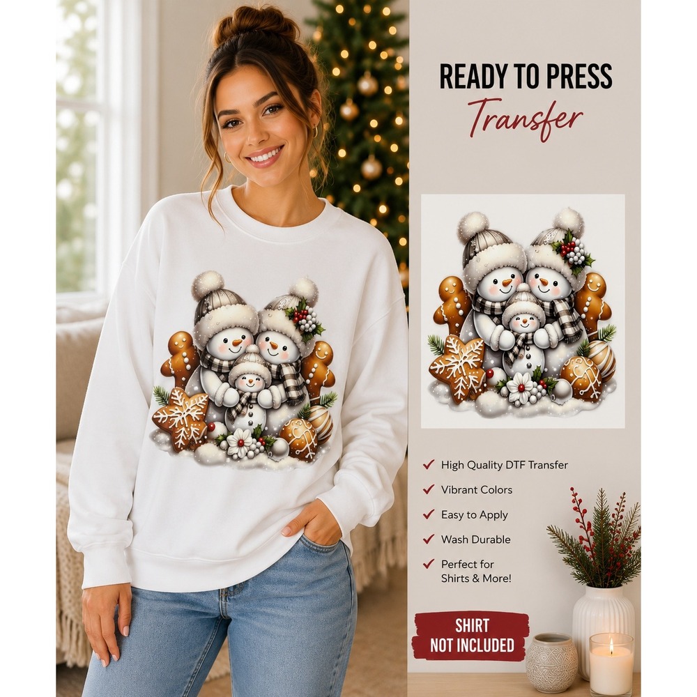 DTF Transfer Ready to Press Snowman Family - Iron on Transfer